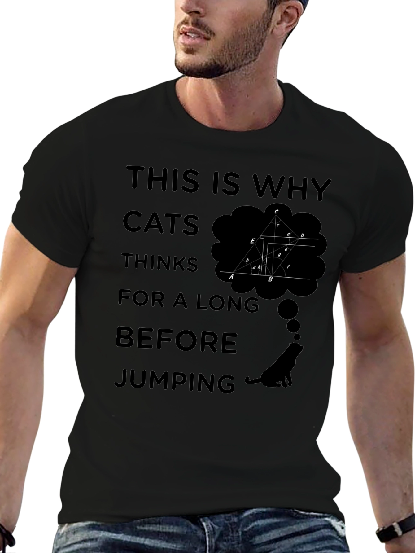 Cats Think Black Graphic T-Shirt - Why Cats Jump