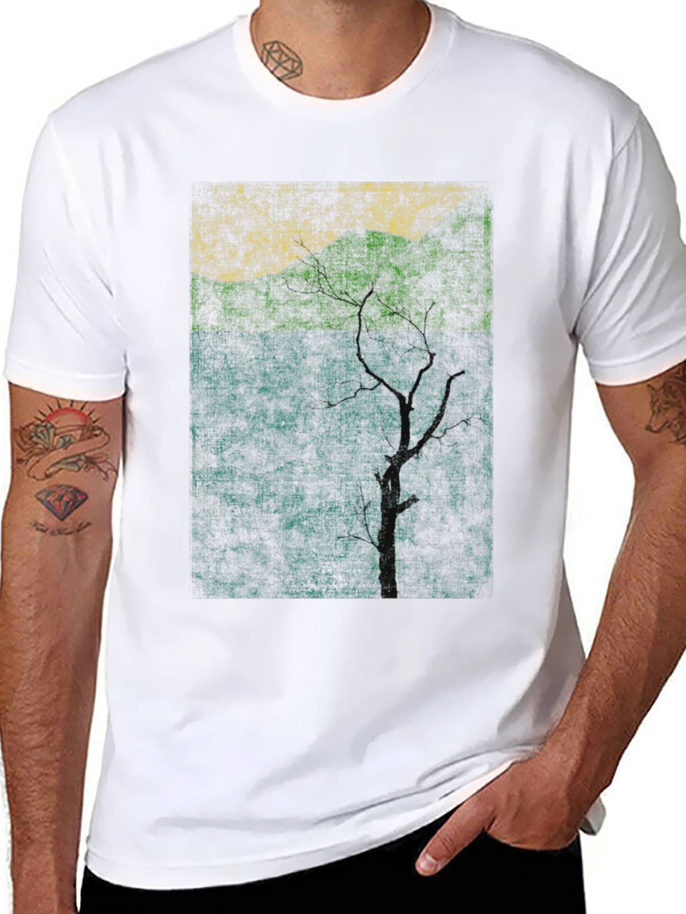 Nature-Inspired Graphic Tee - Textured Print Black Shirt