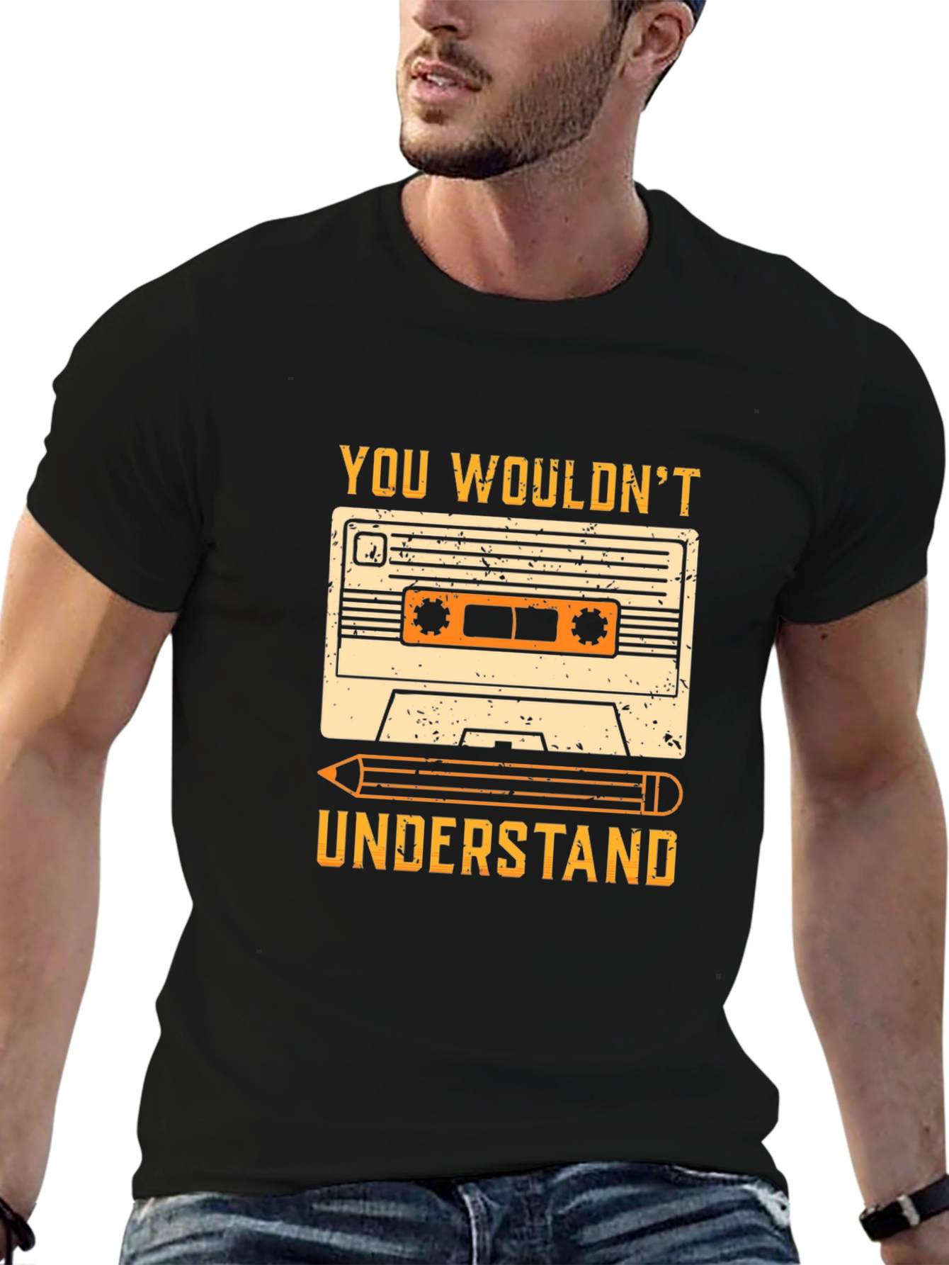 Retro Cassette Tape & Pencil Graphic T-Shirt