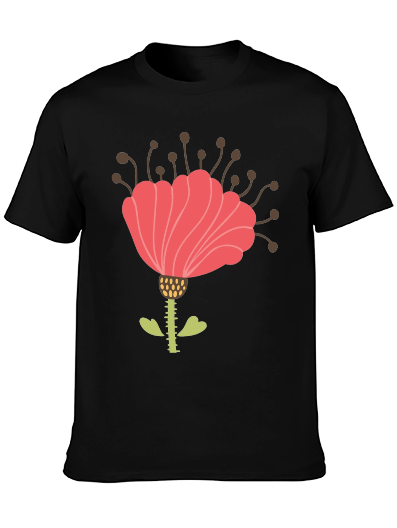 Floral Graphic Print Mens Black T-Shirt