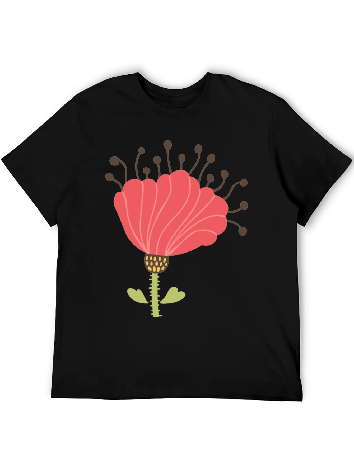 Floral Graphic Print Mens Black T-Shirt