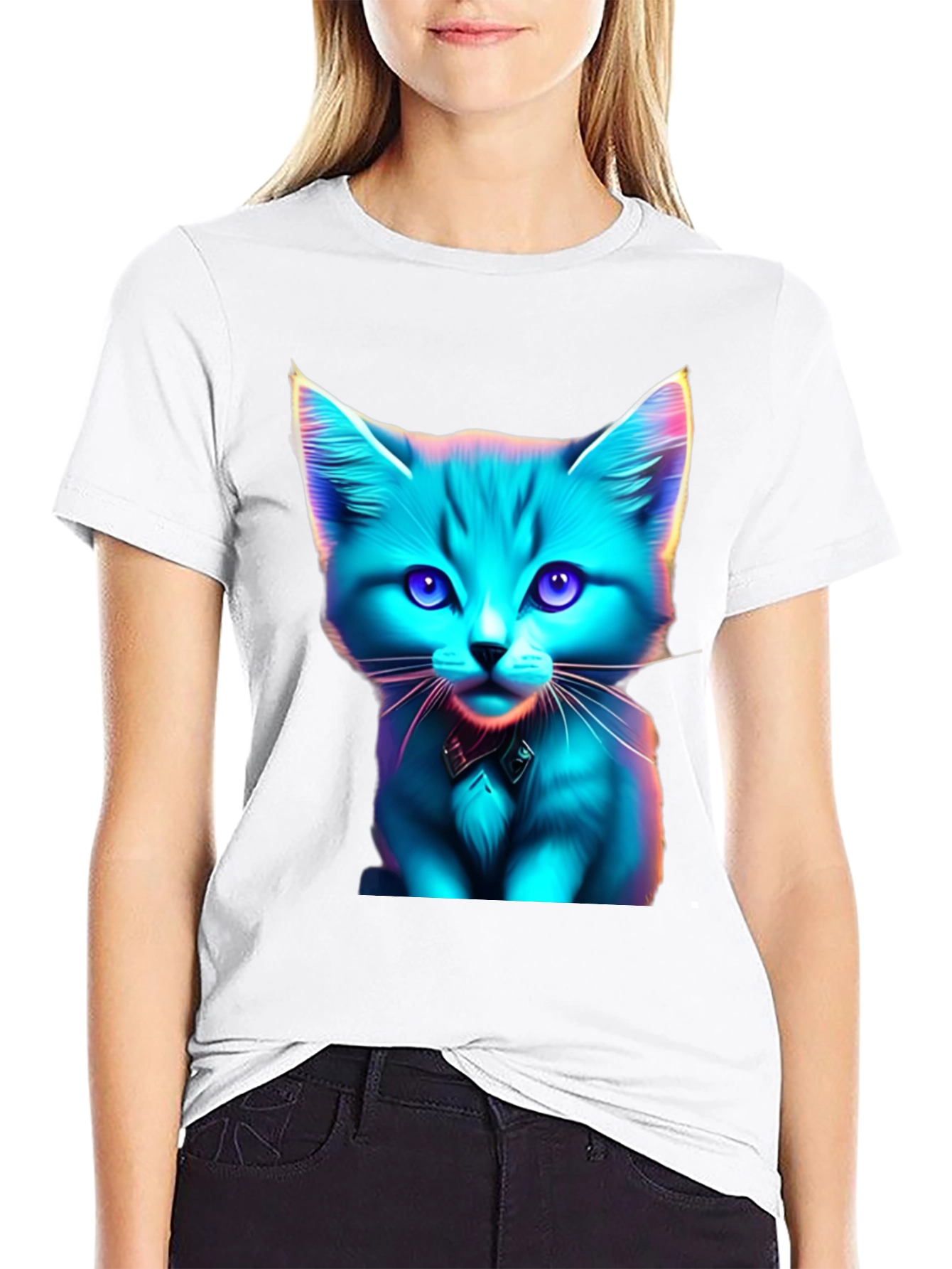 Neon Cat Graphic Tee - Stylish Black T-Shirt