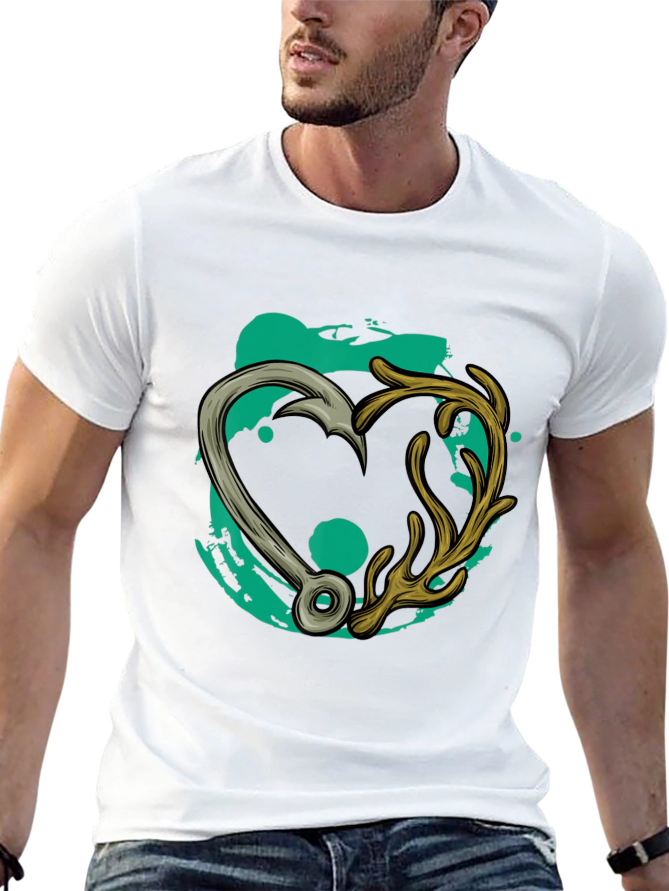 Fishing Hook & Antler Heart Graphic Tee