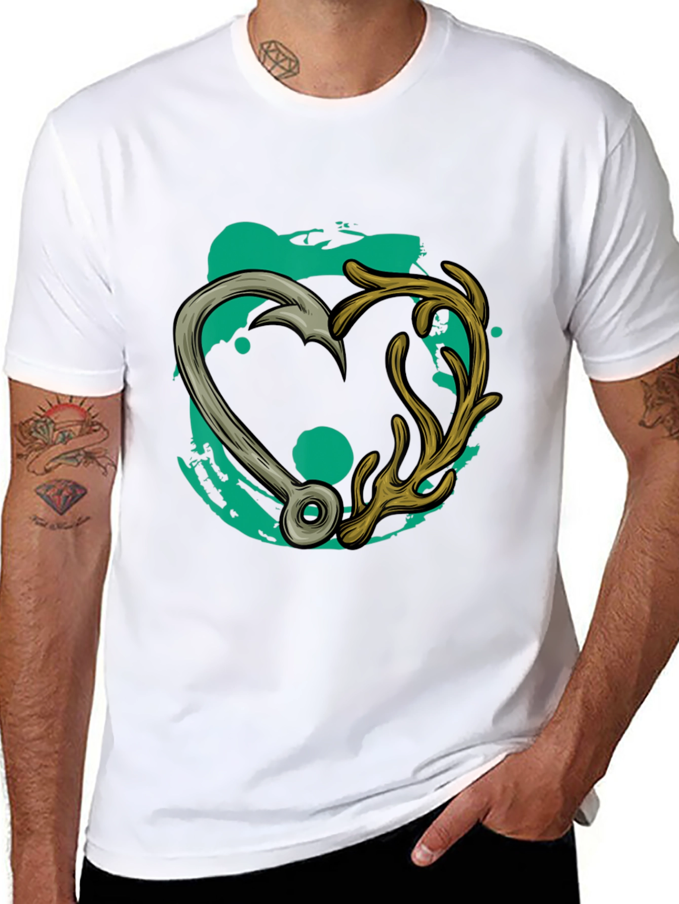 Fishing Hook & Antler Heart Graphic Tee