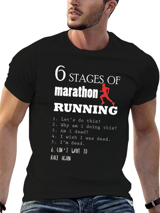 Marathon Running T-Shirt - 6 Stages Funny Runner Tee