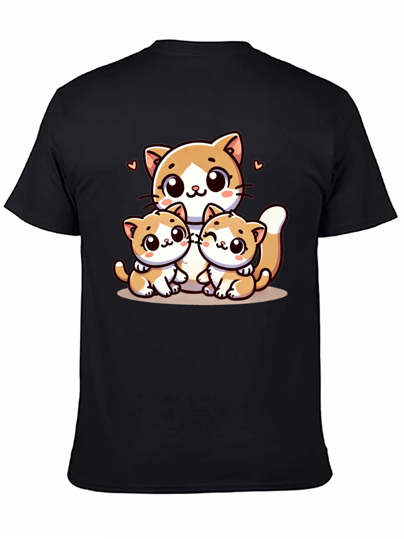 Cute Cat Family Graphic Black T-Shirt