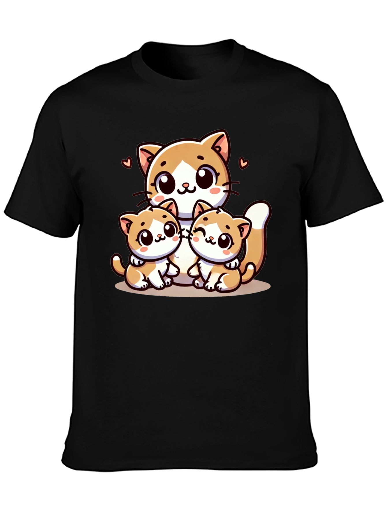Cute Cat Family Graphic Black T-Shirt