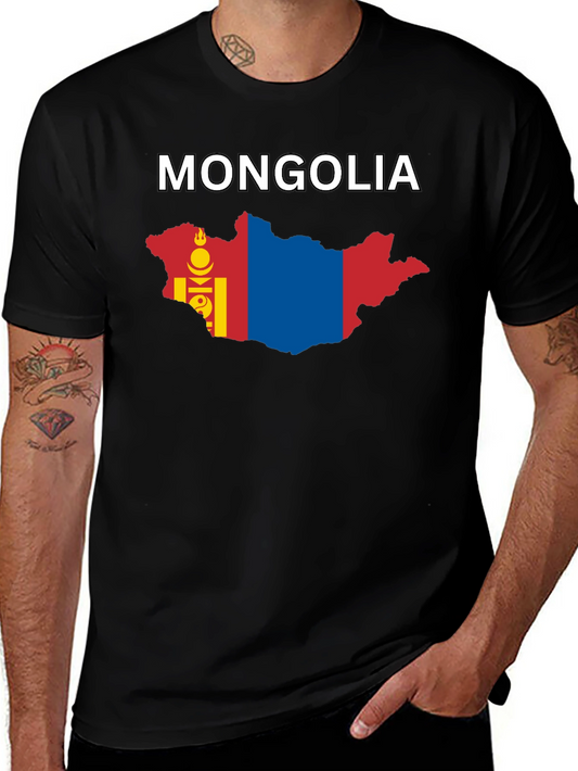 Mongolia Flag Map Graphic T-Shirt