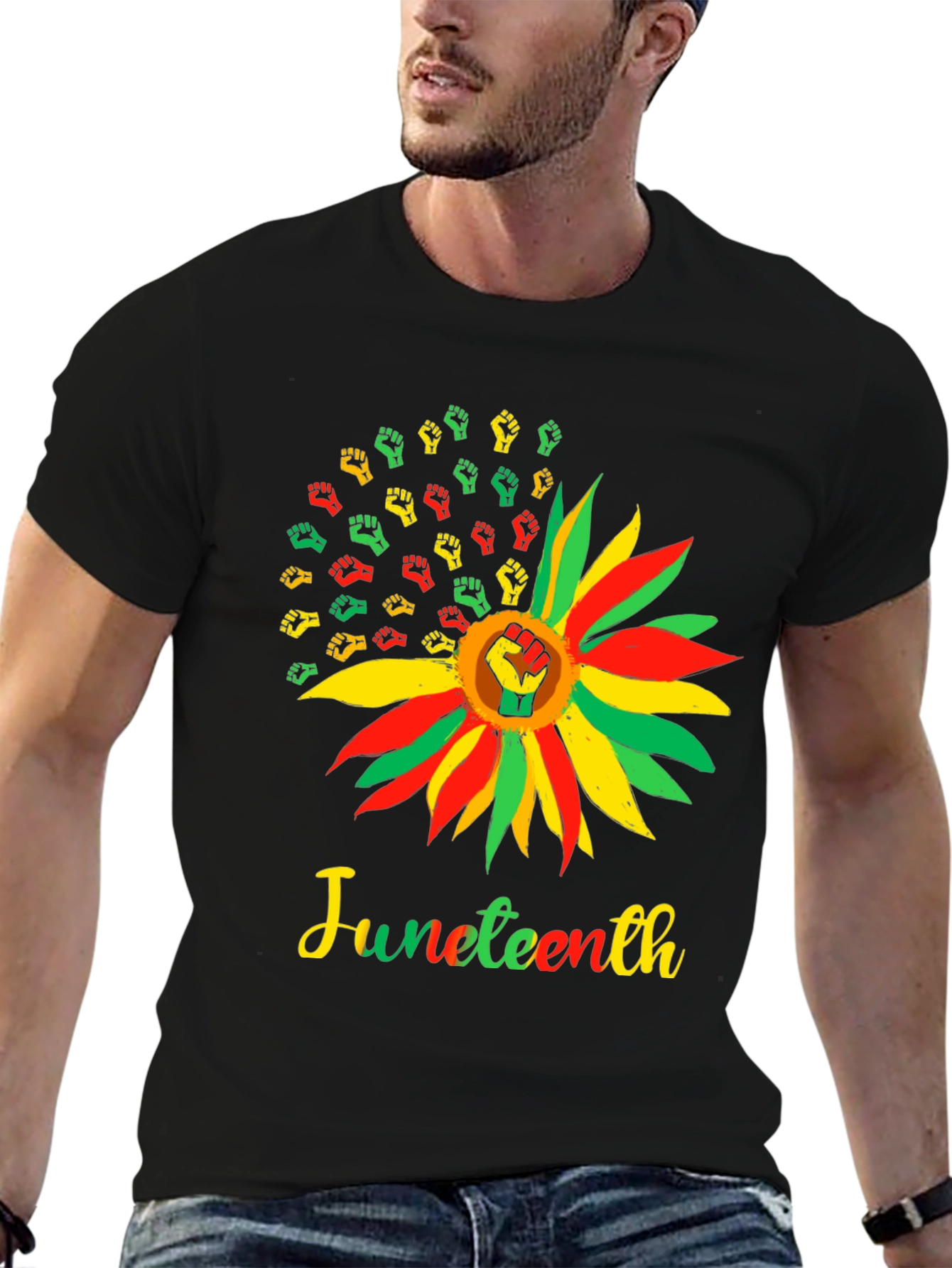 Juneteenth Fist Sunflower Graphic T-Shirt
