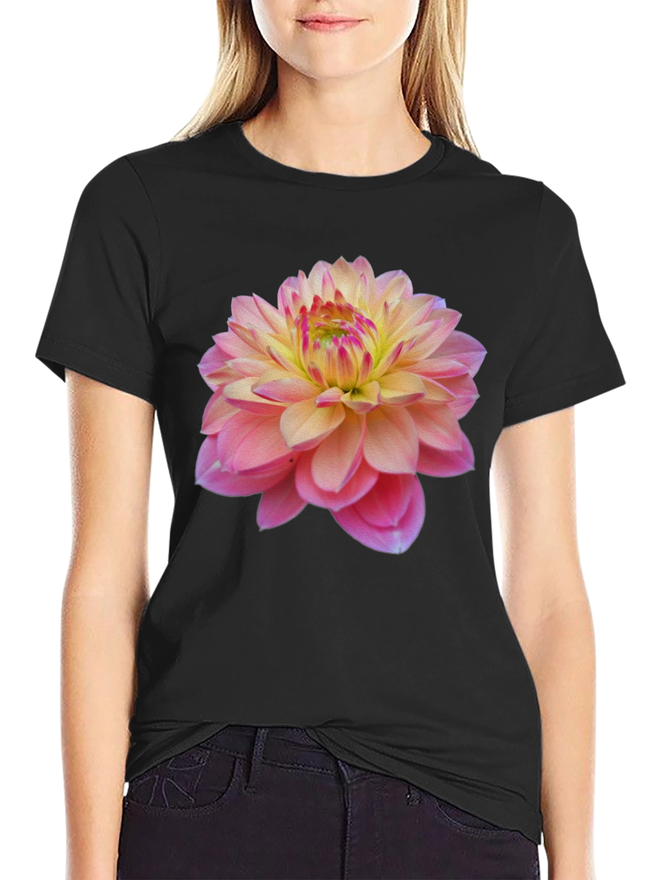 Floral Graphic T-Shirt: Pink Dahlia Blossom