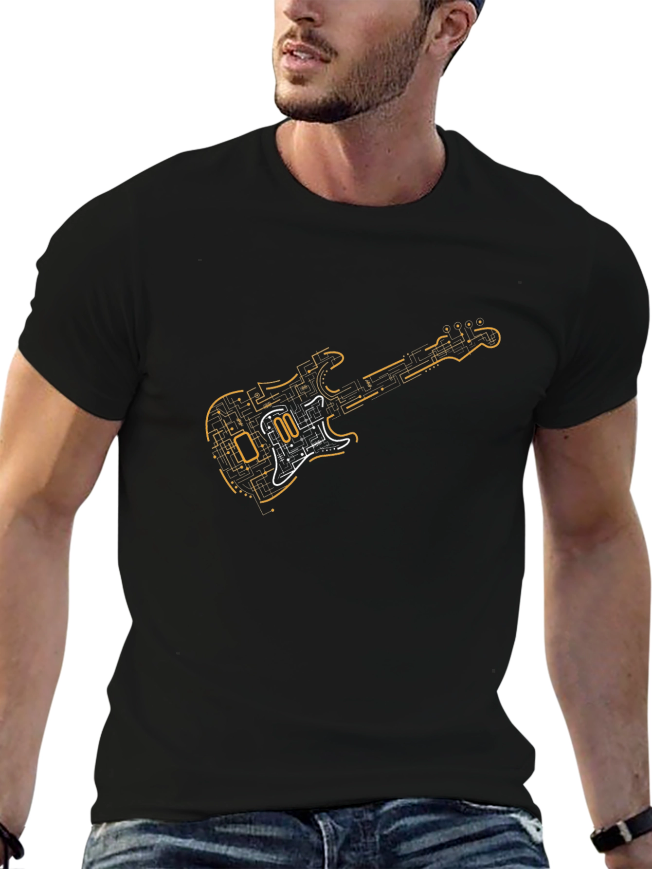 Circuit Guitar Black T-Shirt - Music Lover Gift