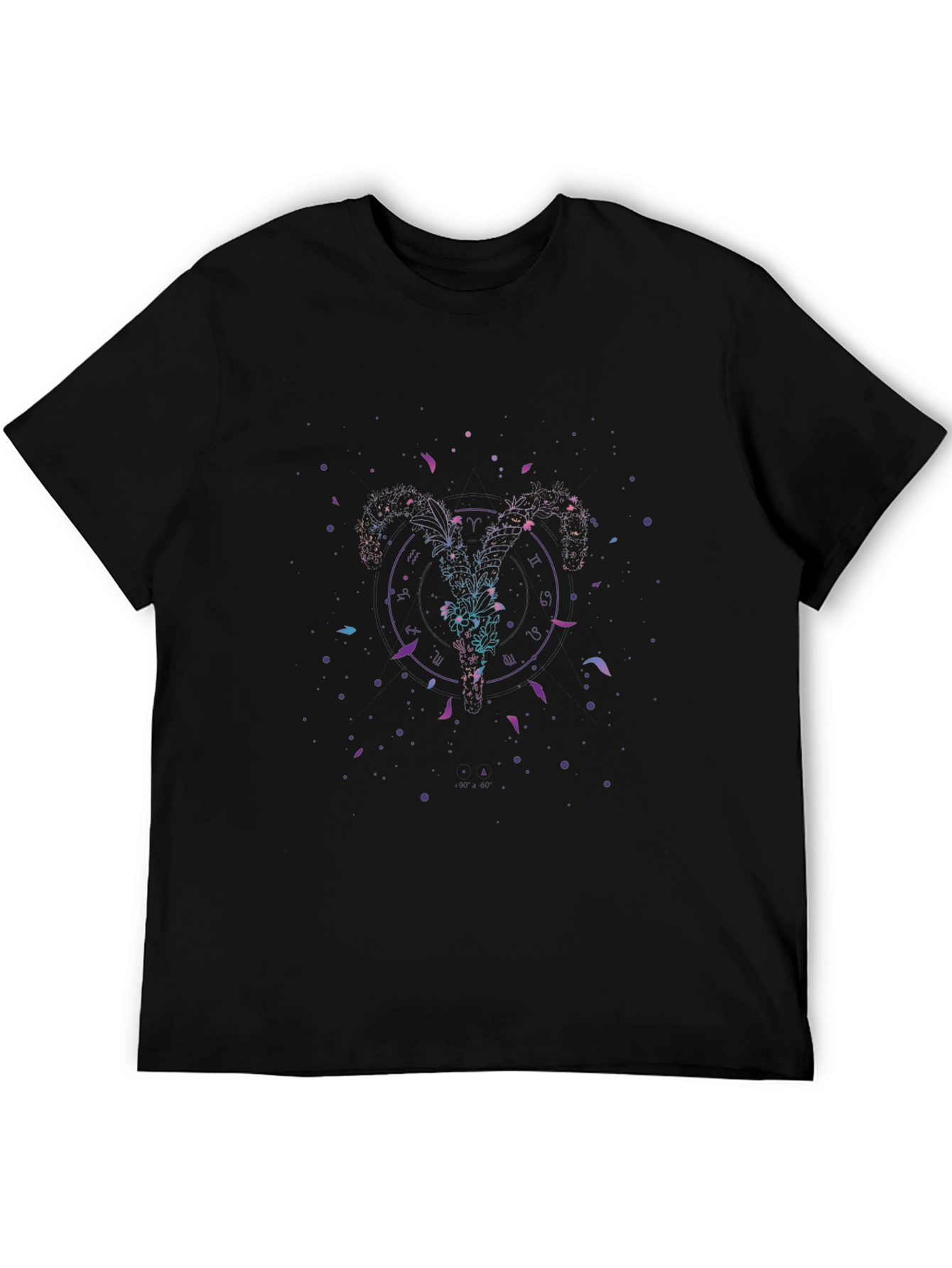 Zodiac Aries Ram Graphic Print Black T-Shirt