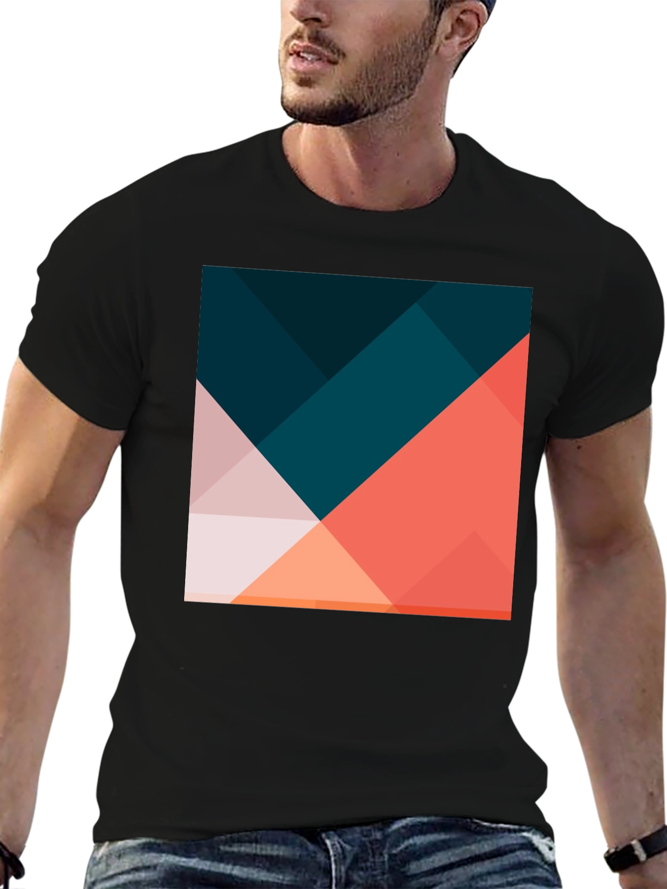 Geometric Print Black T-Shirt - Modern Casual Wear