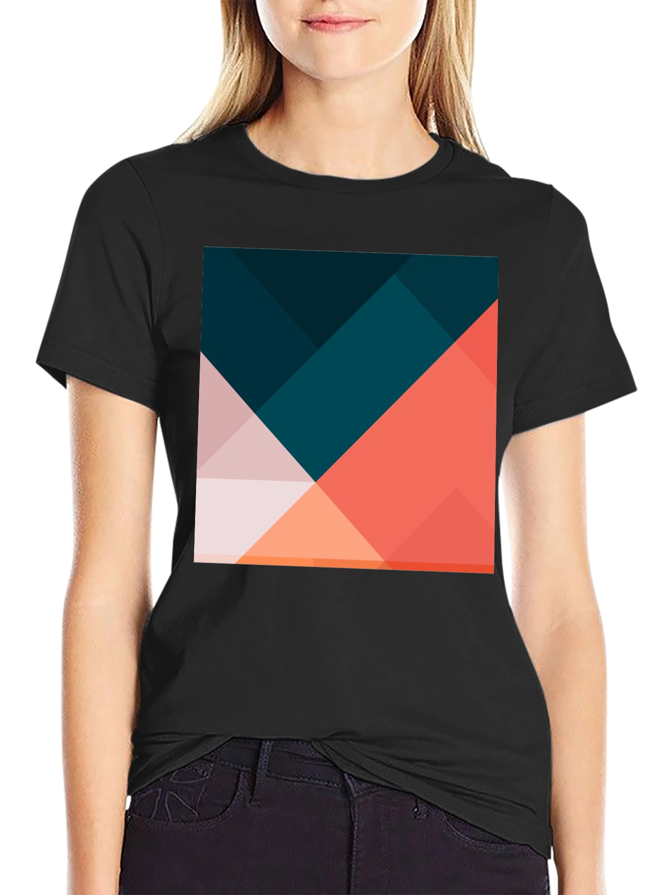 Geometric Print Black T-Shirt - Modern Casual Wear