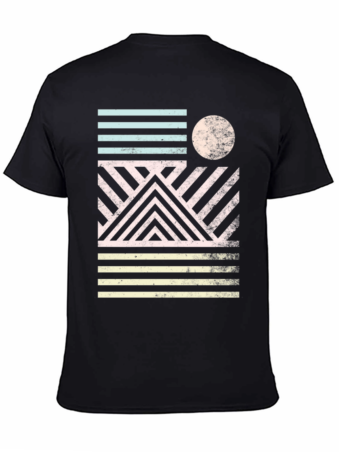 Retro Geometric Graphic Print Black T-Shirt