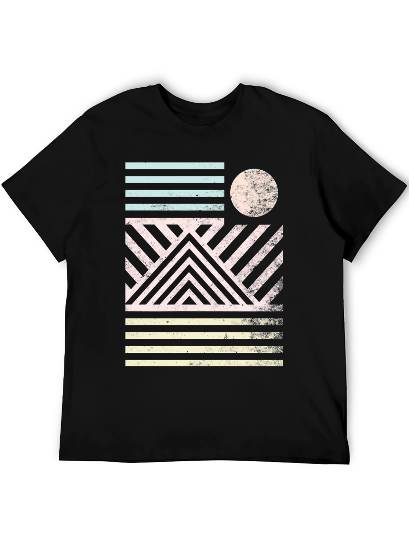 Retro Geometric Graphic Print Black T-Shirt