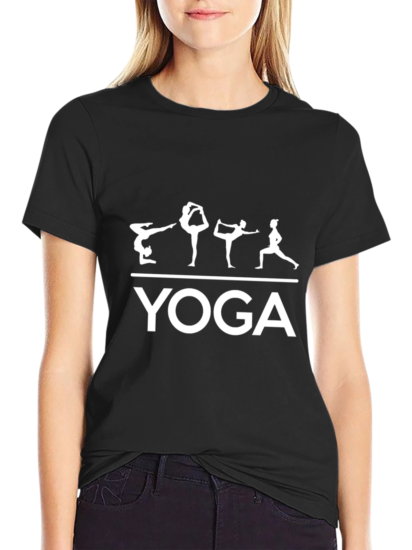 Yoga Poses Graphic T-Shirt - Black Cotton Blend