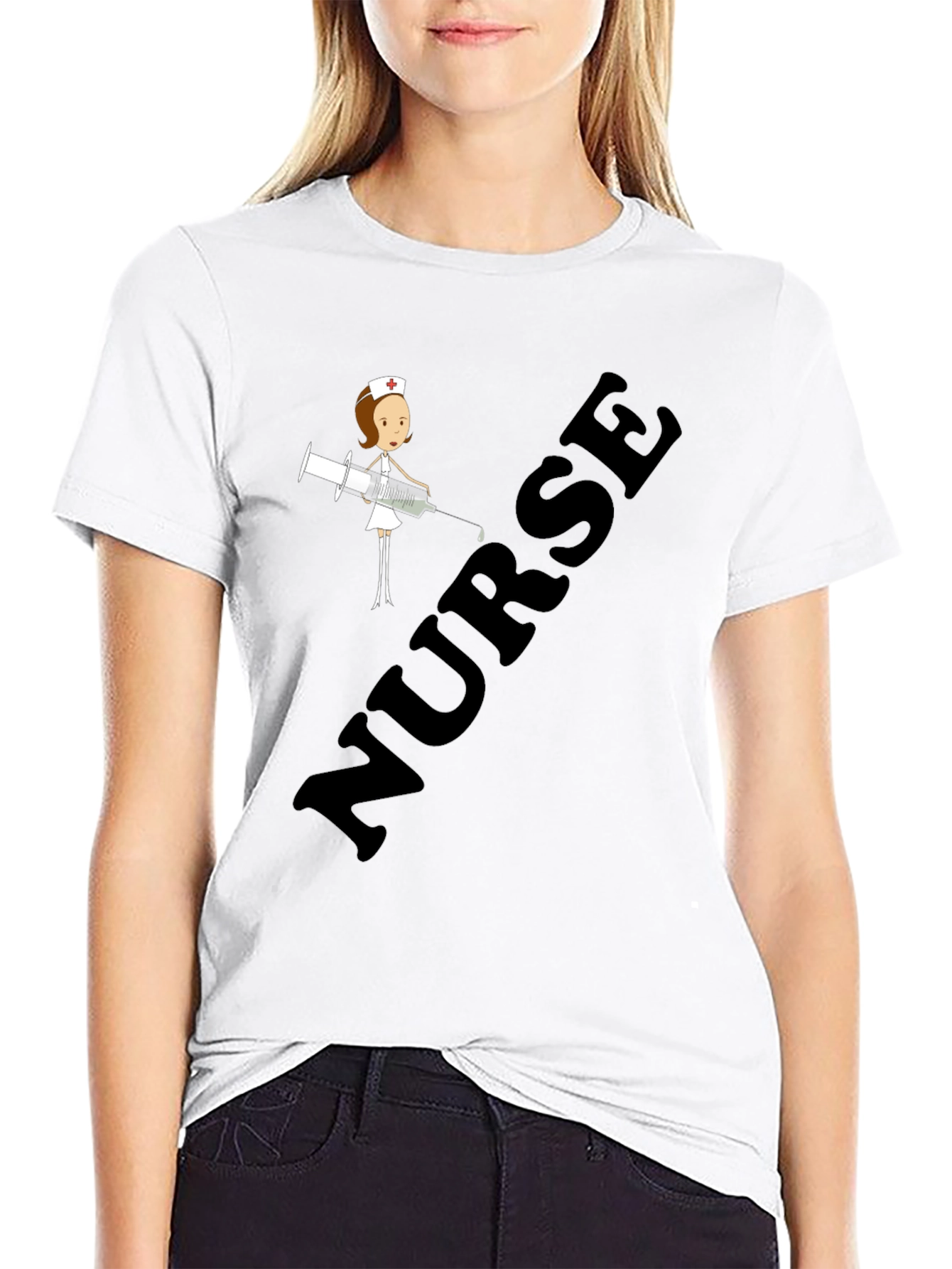 Nurse Cartoon Graphic T-Shirt - Unisex Black Tee