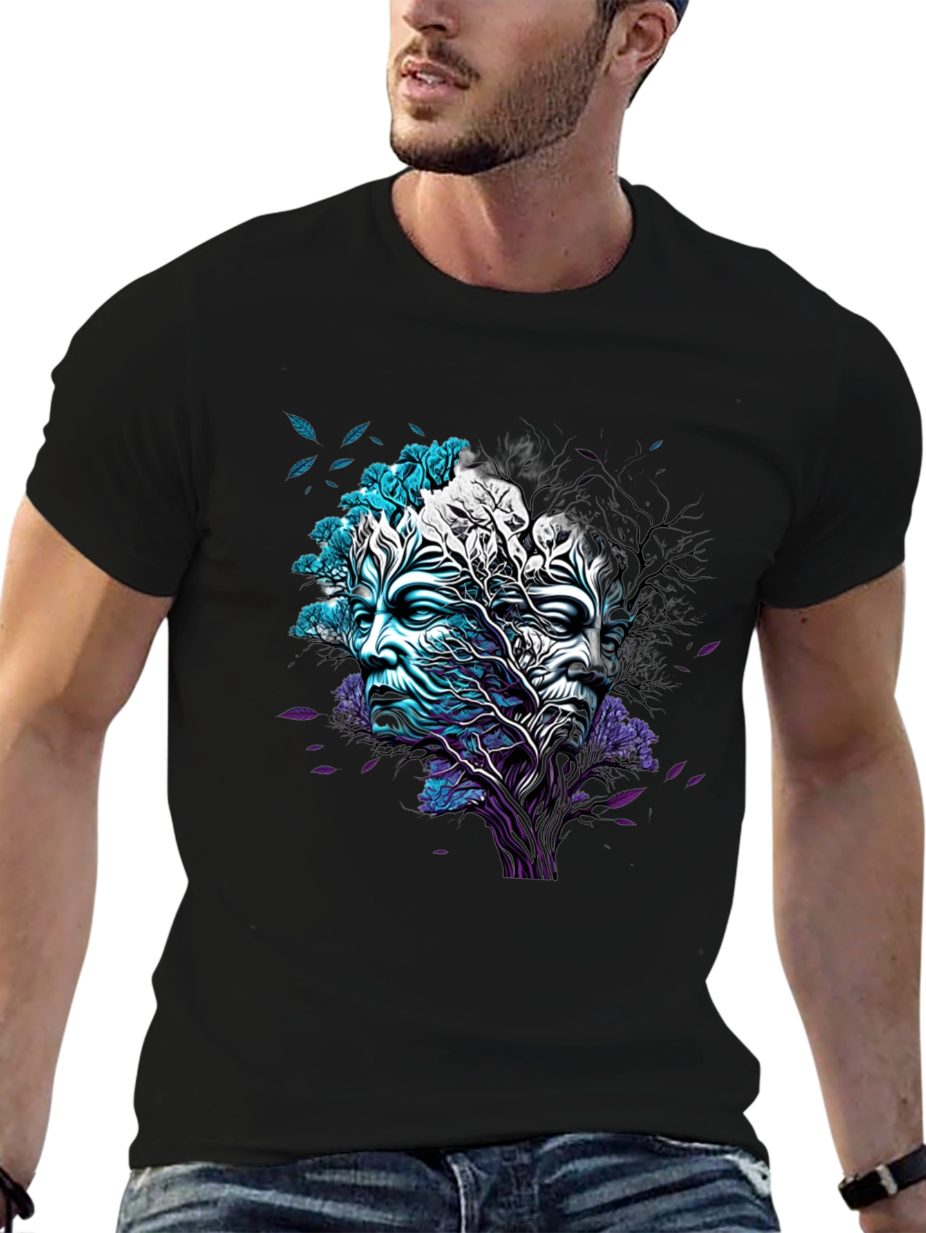 Nature Face Graphic Black T-Shirt