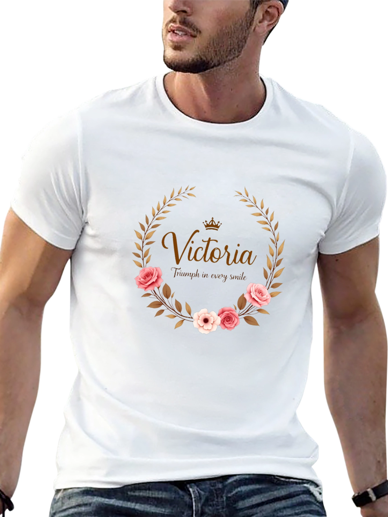 Floral Wreath Custom Name Black T-shirt