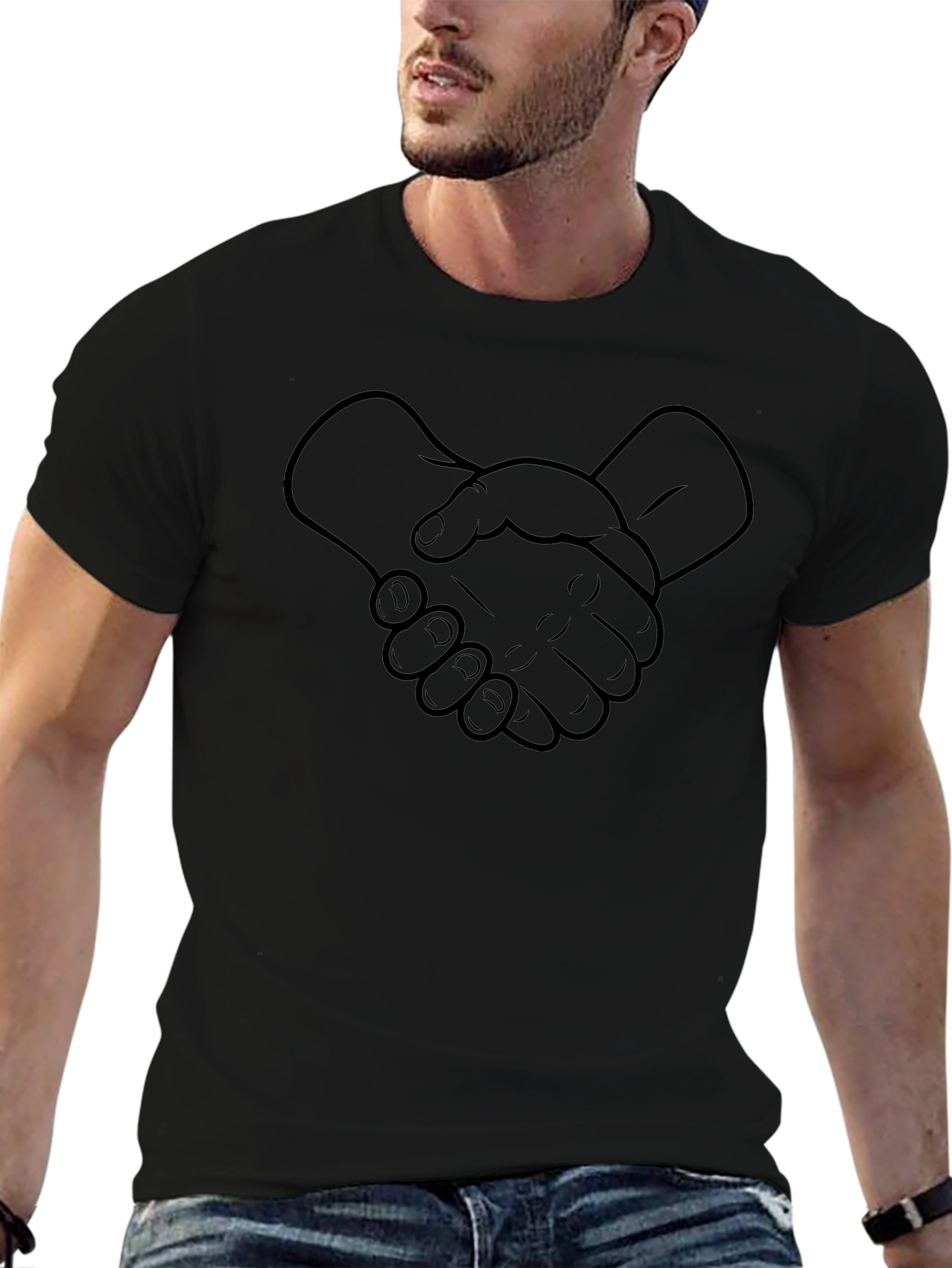 Handshake Graphic Tee - Unisex Casual Black T-Shirt
