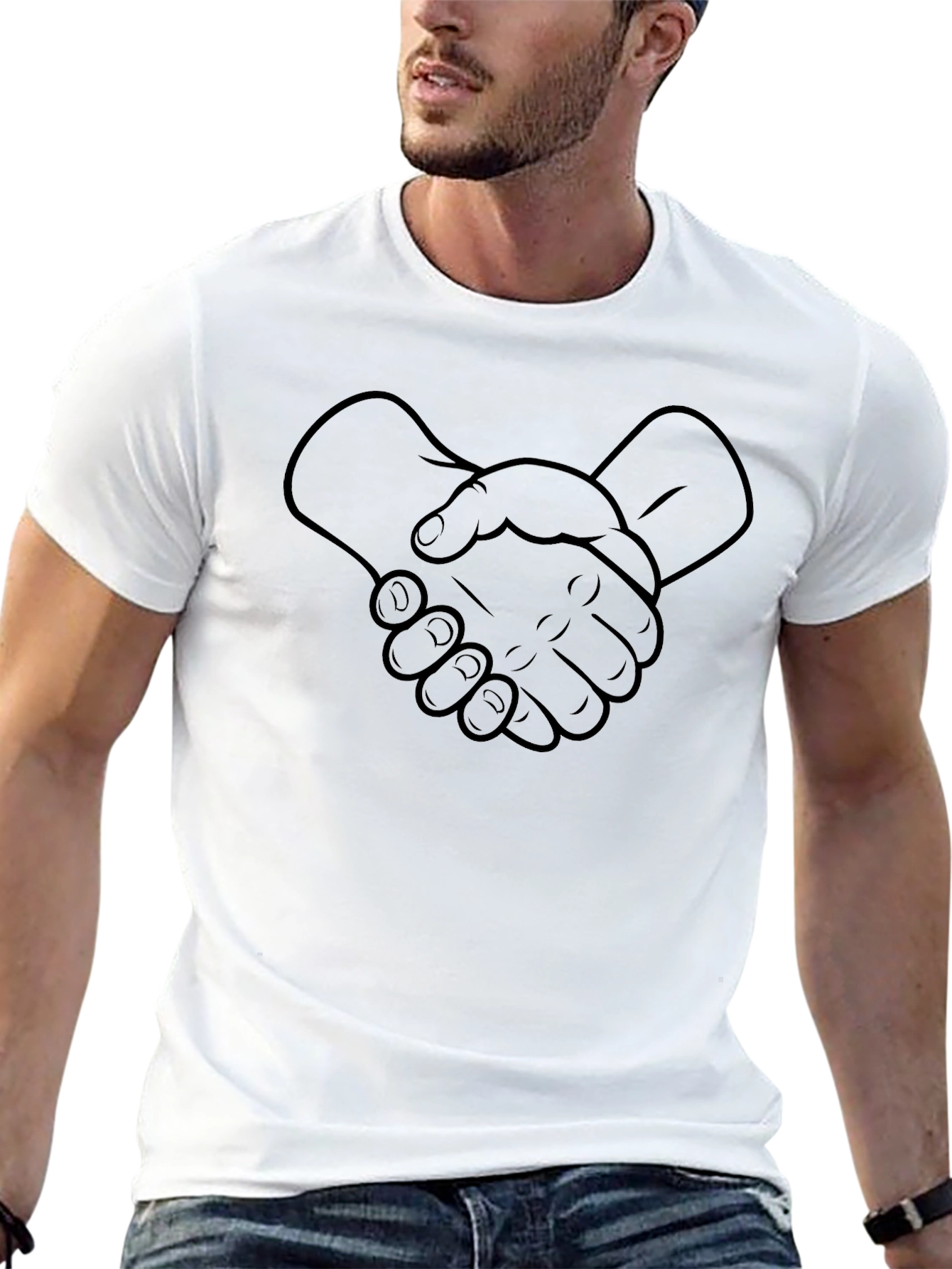 Handshake Graphic Tee - Unisex Casual Black T-Shirt