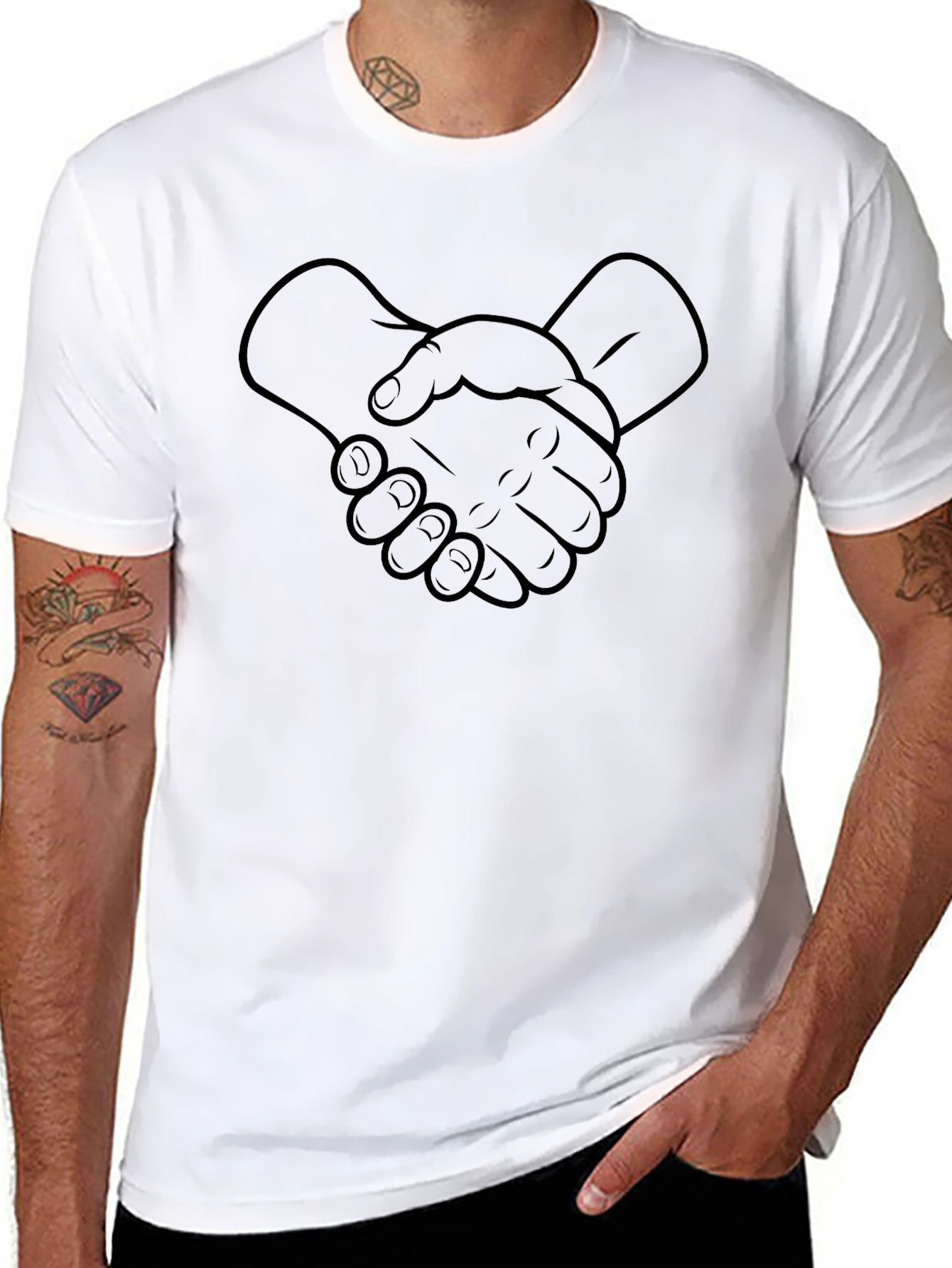 Handshake Graphic Tee - Unisex Casual Black T-Shirt