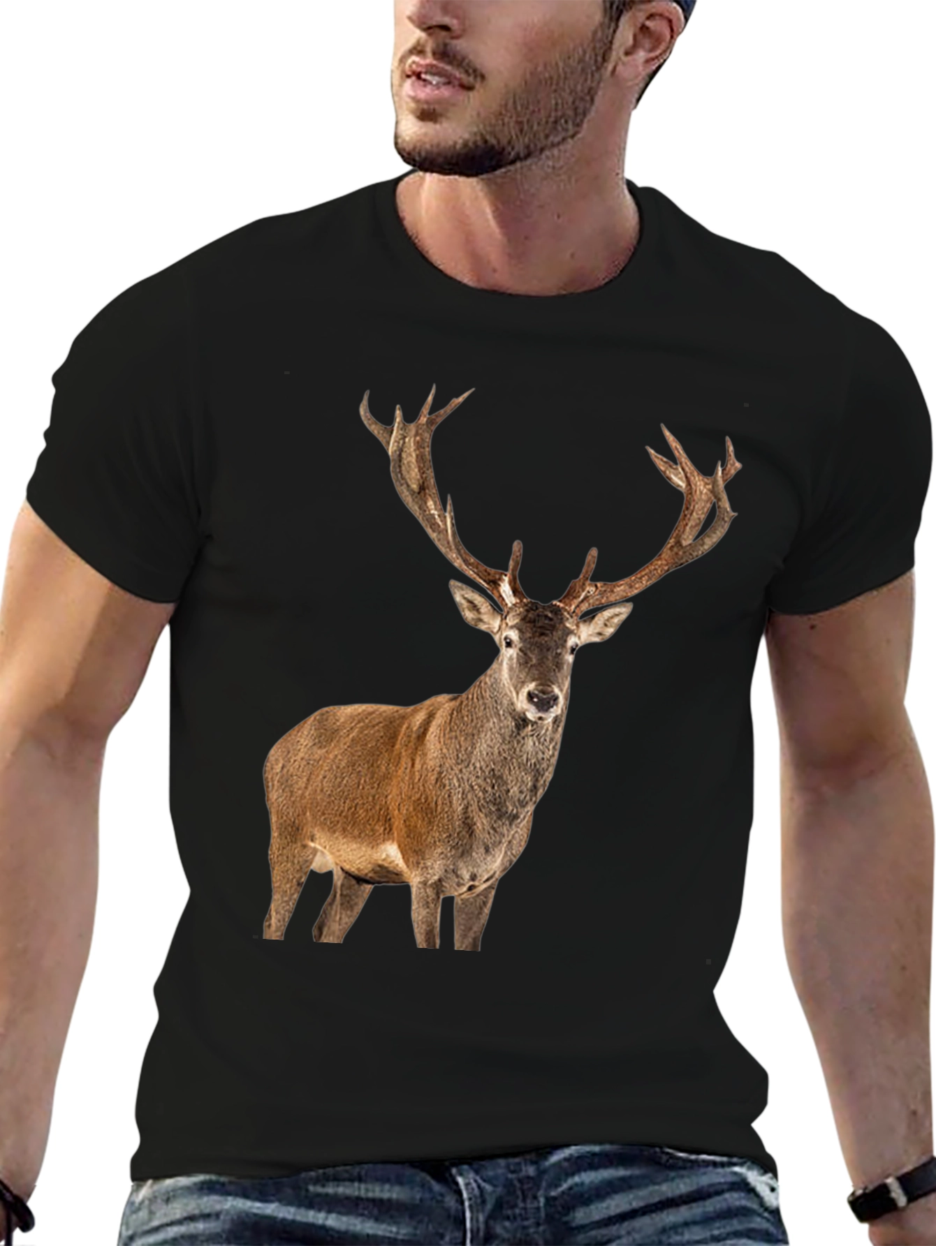 Deer Graphic Print Black T-Shirt
