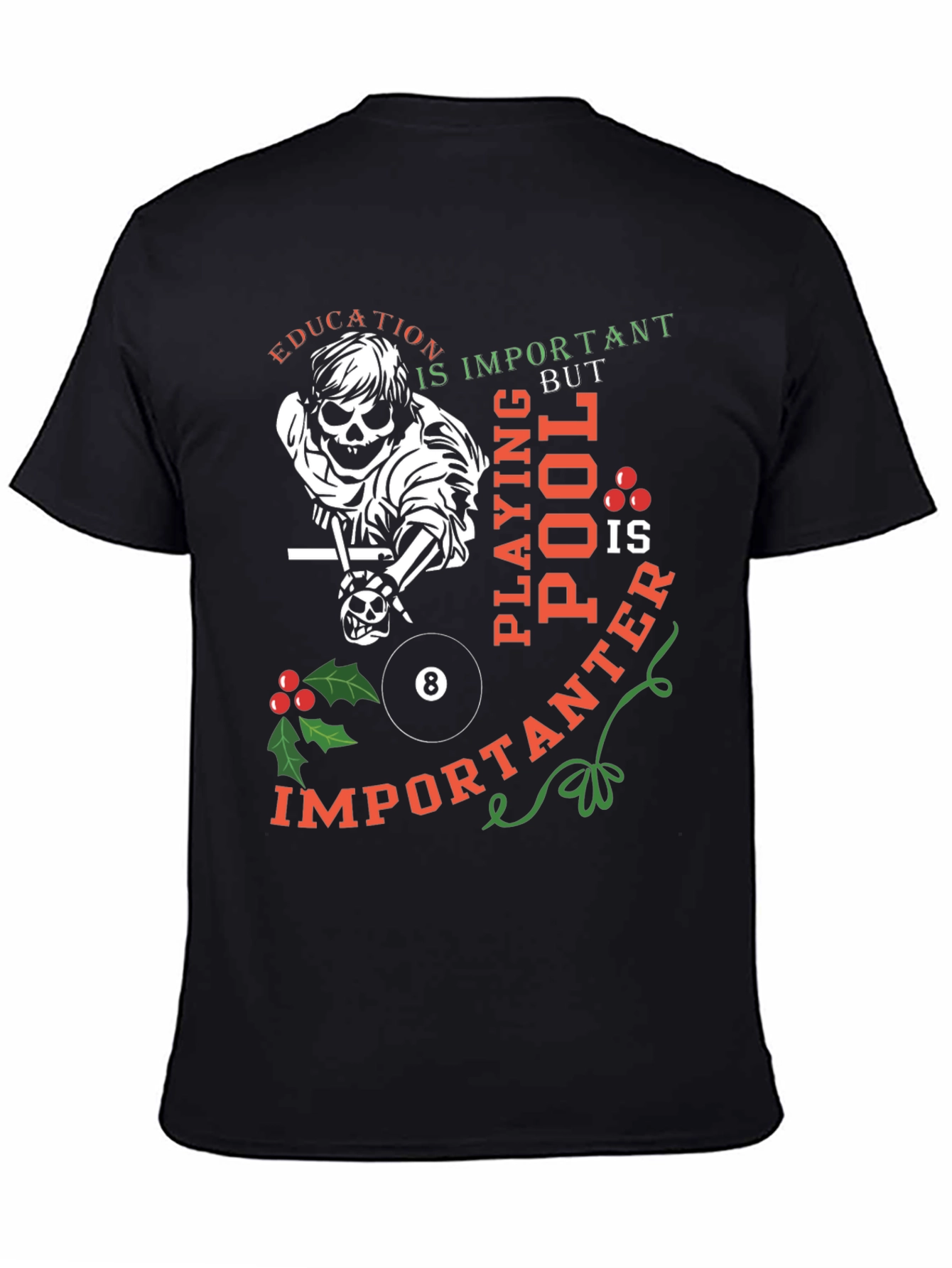 Funny Pool Player Skeleton Graphic T-Shirt