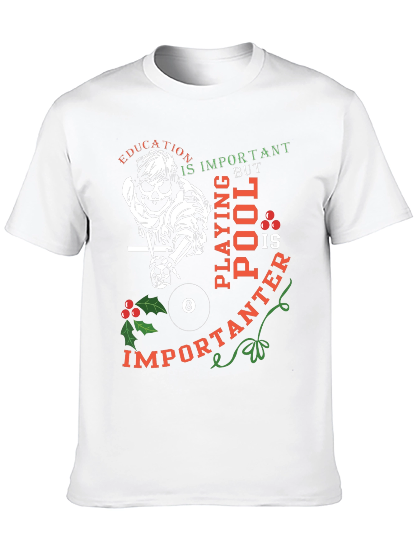 Funny Pool Player Skeleton Graphic T-Shirt