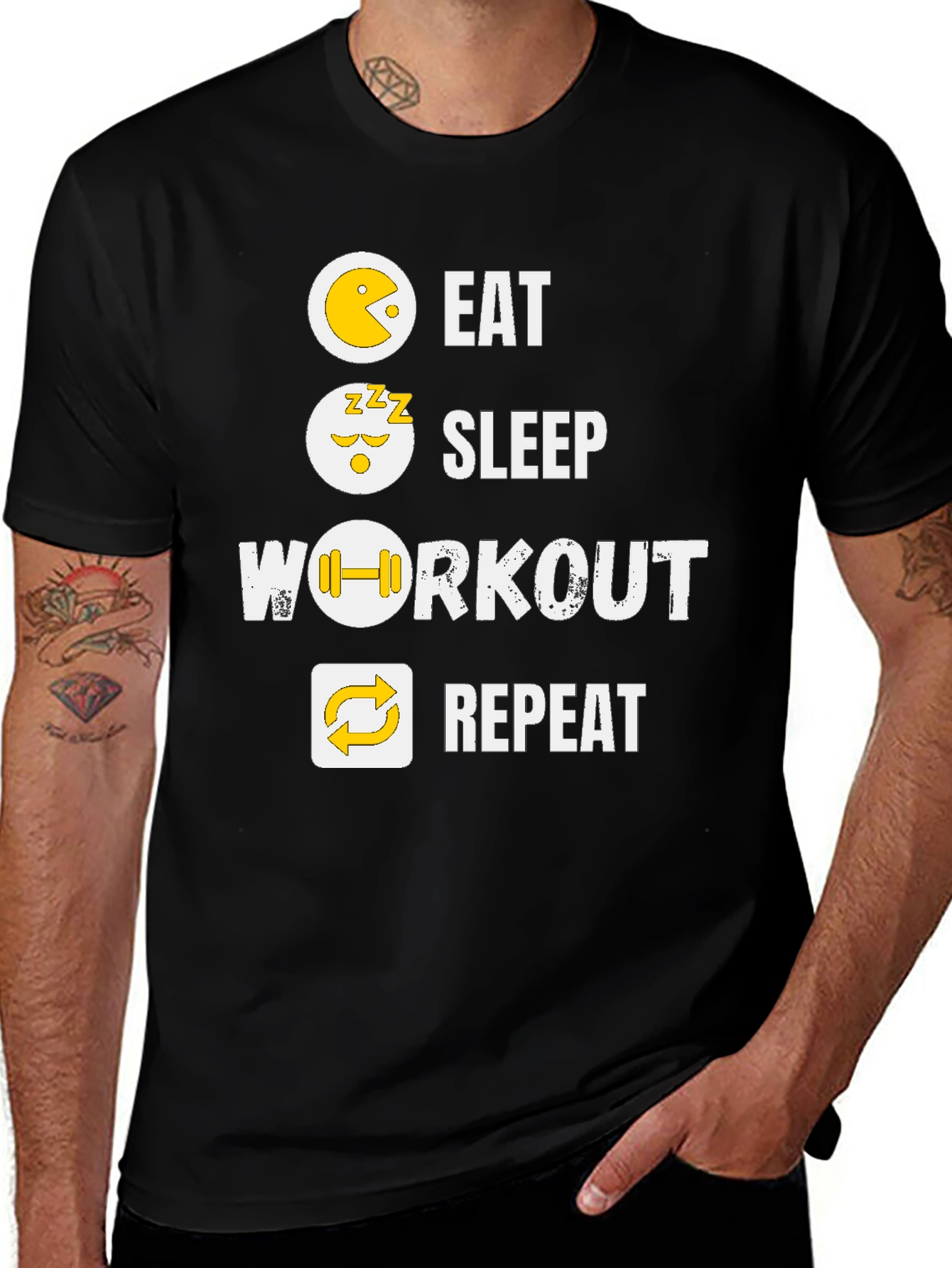 Eat Sleep Workout Repeat Black Graphic Tee