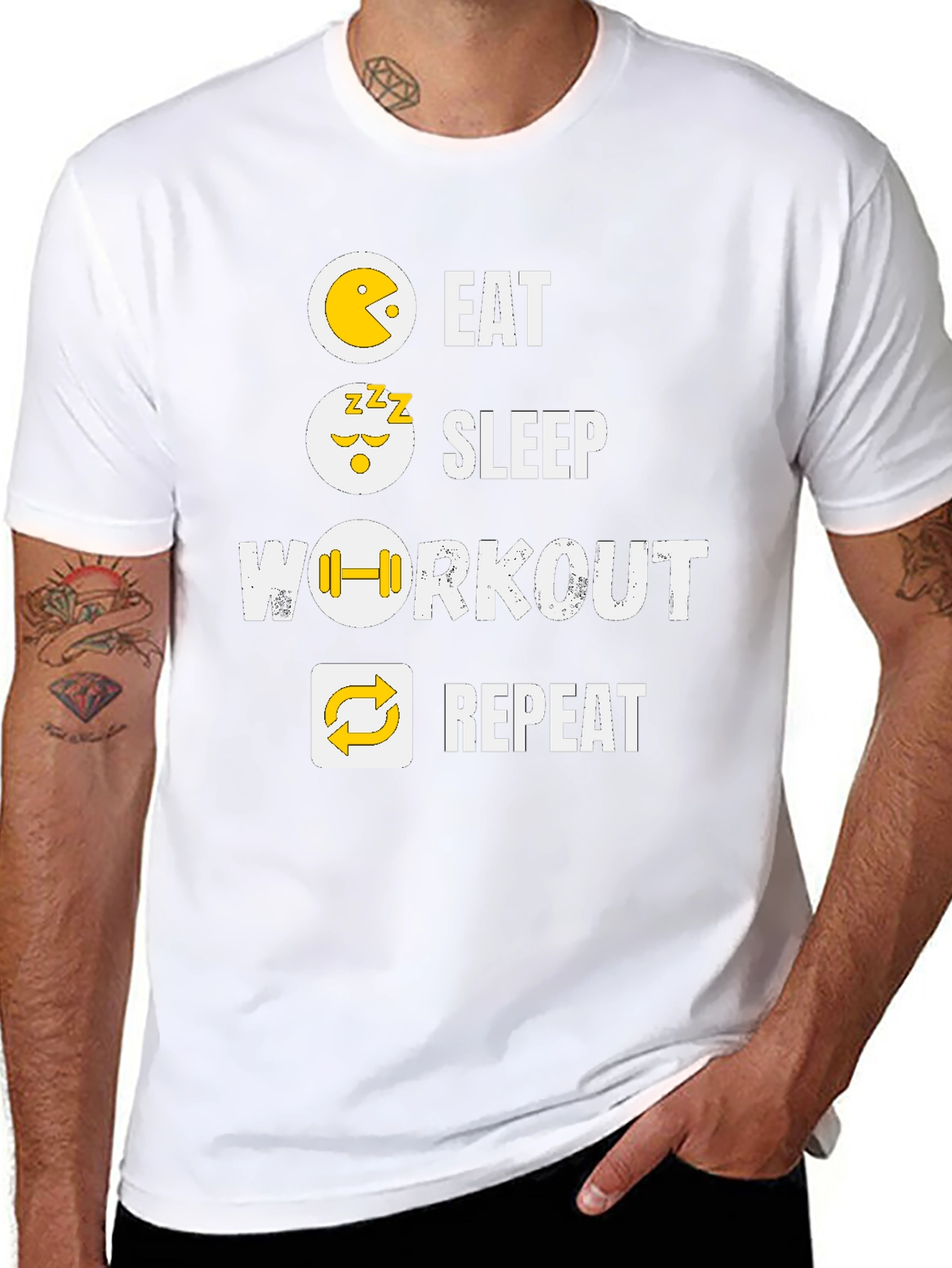Eat Sleep Workout Repeat Black Graphic Tee