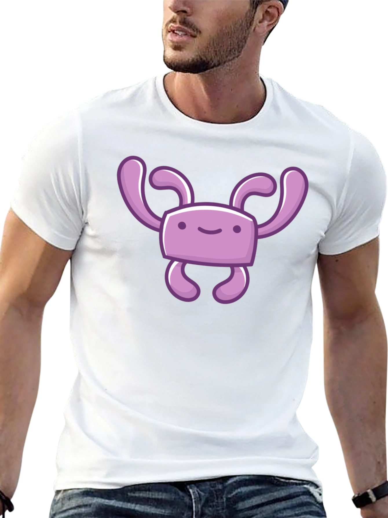 Cute Purple Cartoon Character Black T-Shirt