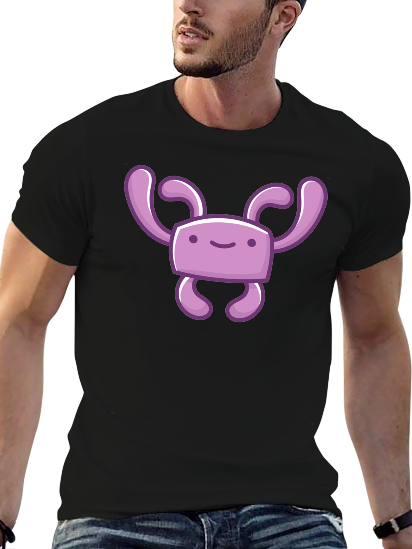 Cute Purple Cartoon Character Black T-Shirt