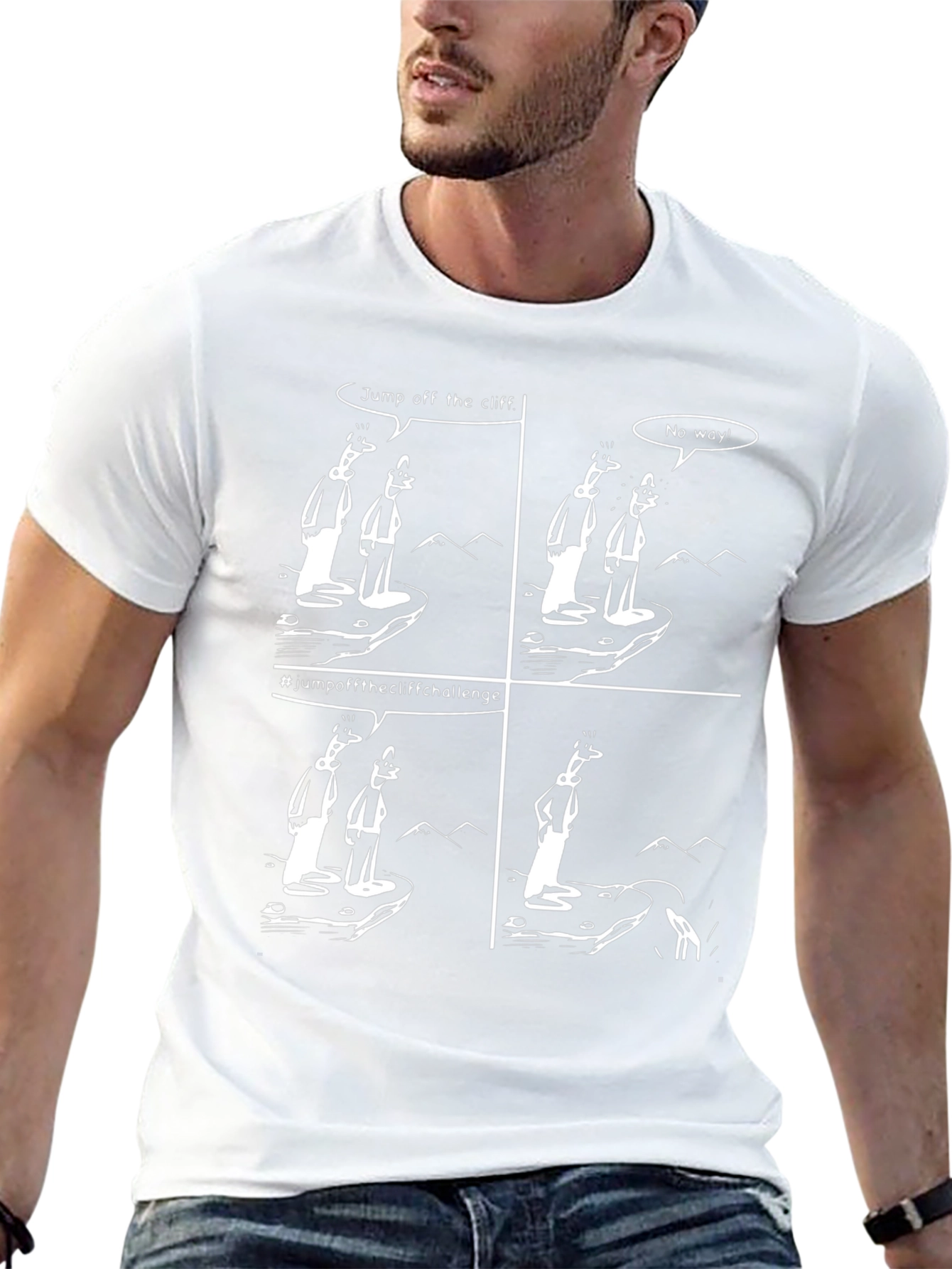 Humorous Cartoon T-Shirt - Cliff Challenge Design