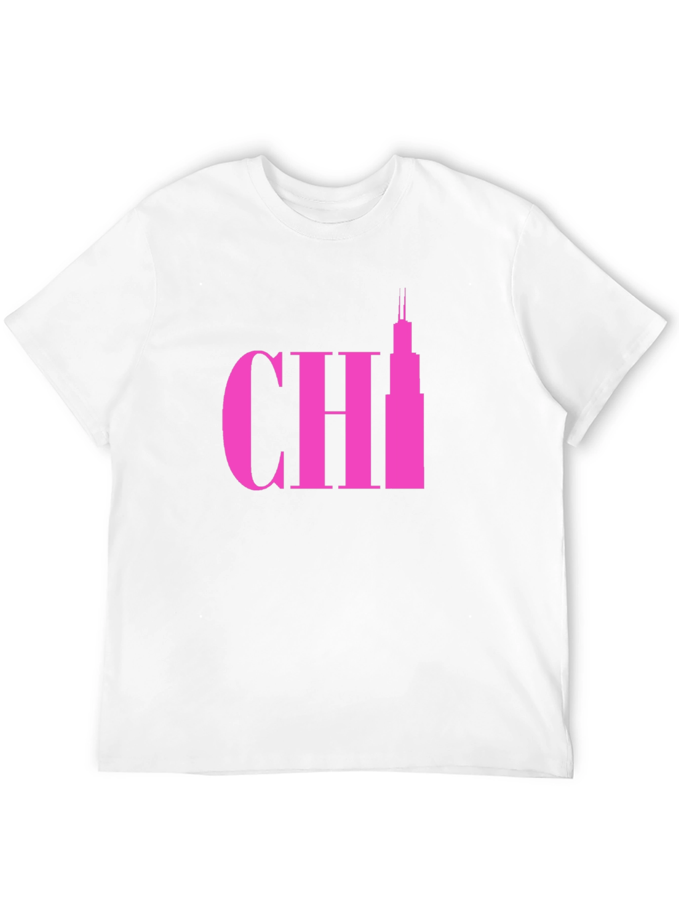 Pink Chicago Skyline Graphic Tee - Black Cotton T-Shirt