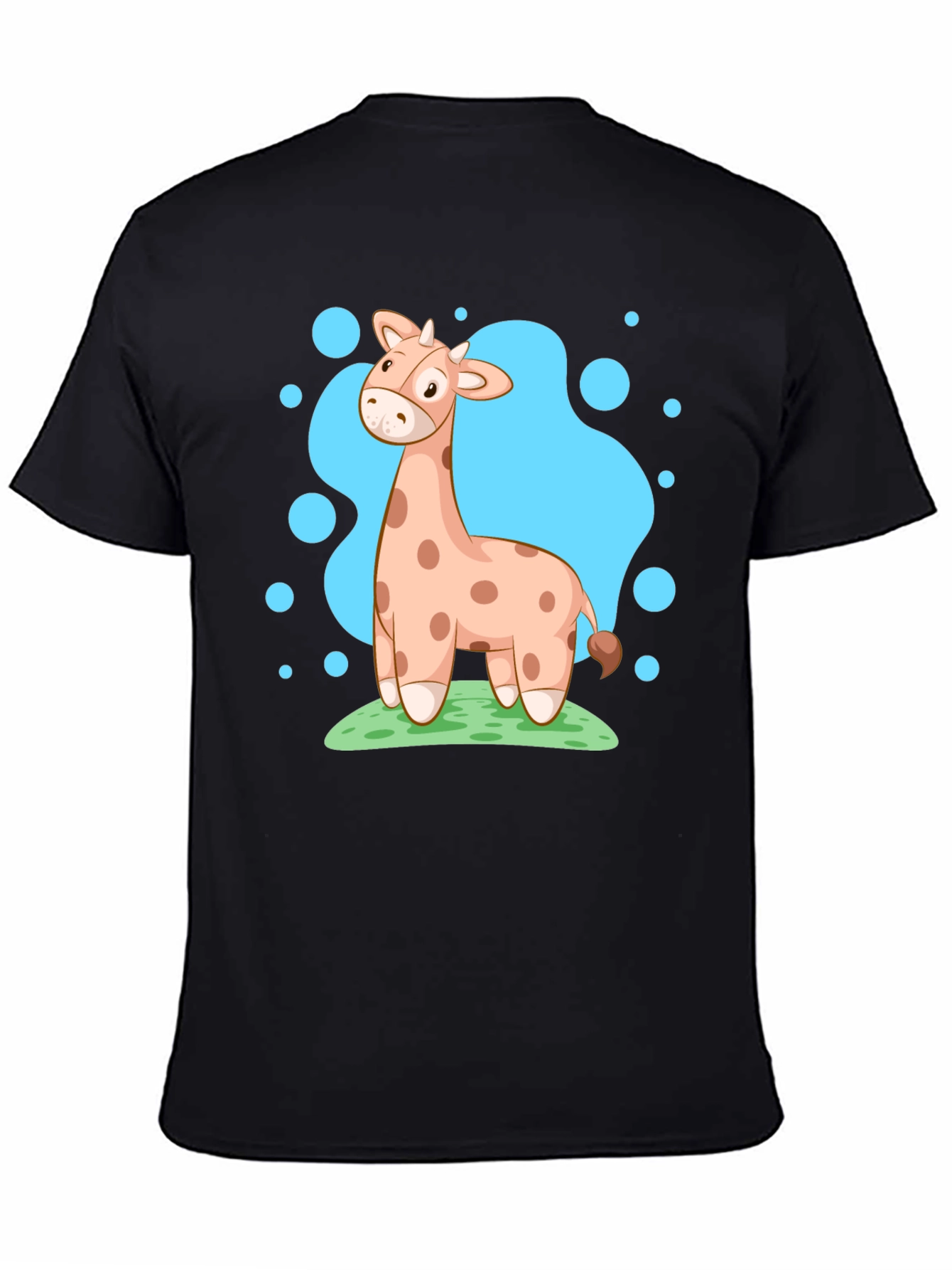 Giraffe Cartoon Graphic Tee - Black Cotton Shirt