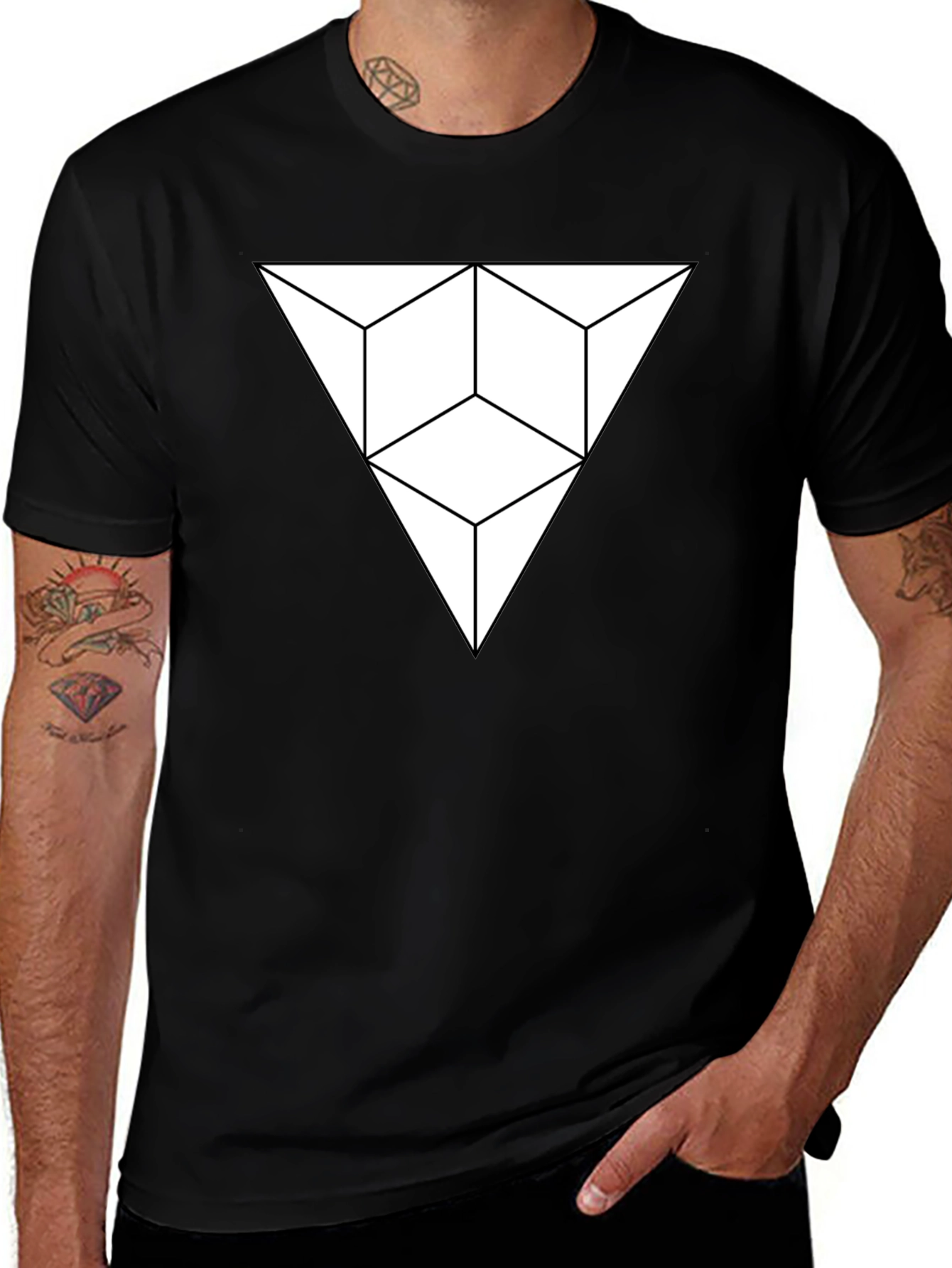 Geometric Illusion Triangle Black T-Shirt