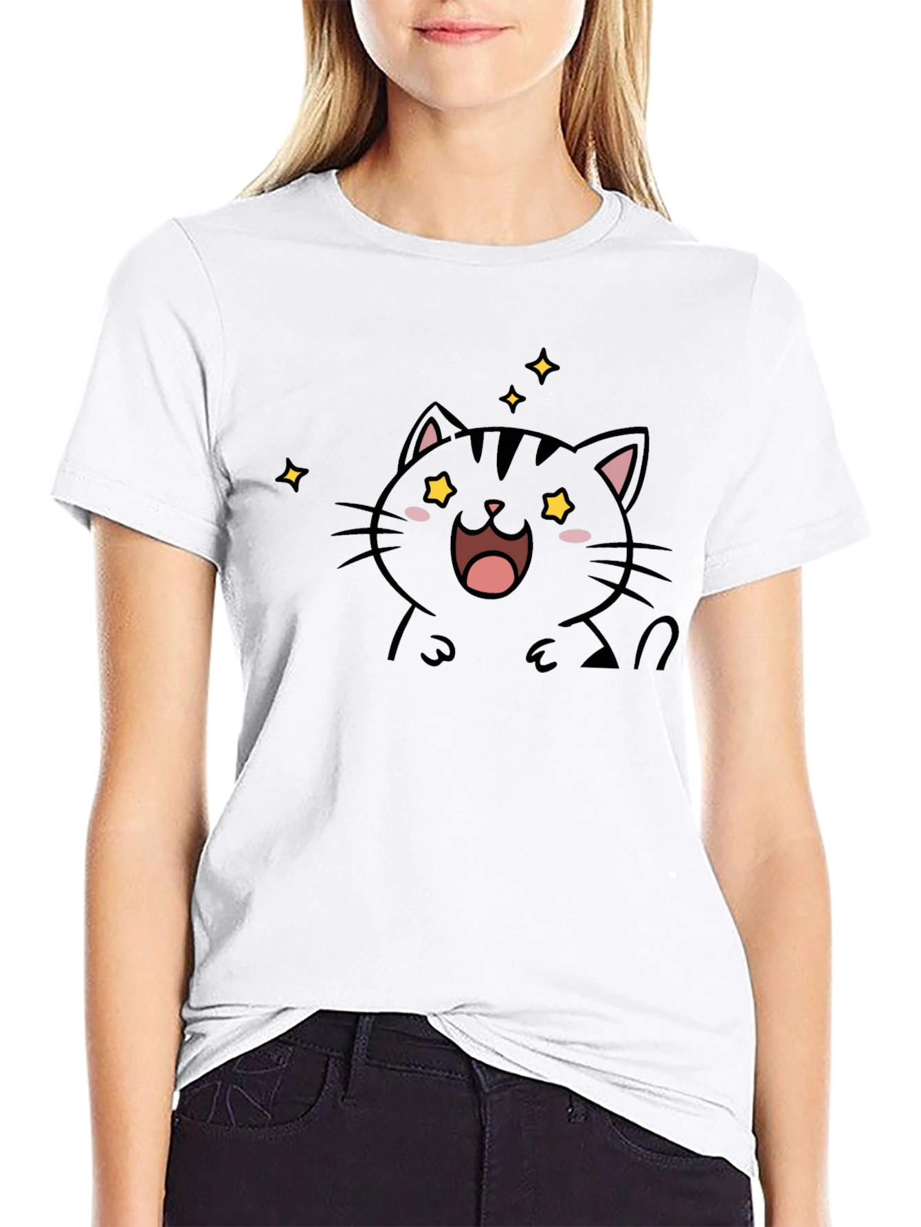 Cute Cat Graphic Black T-Shirt