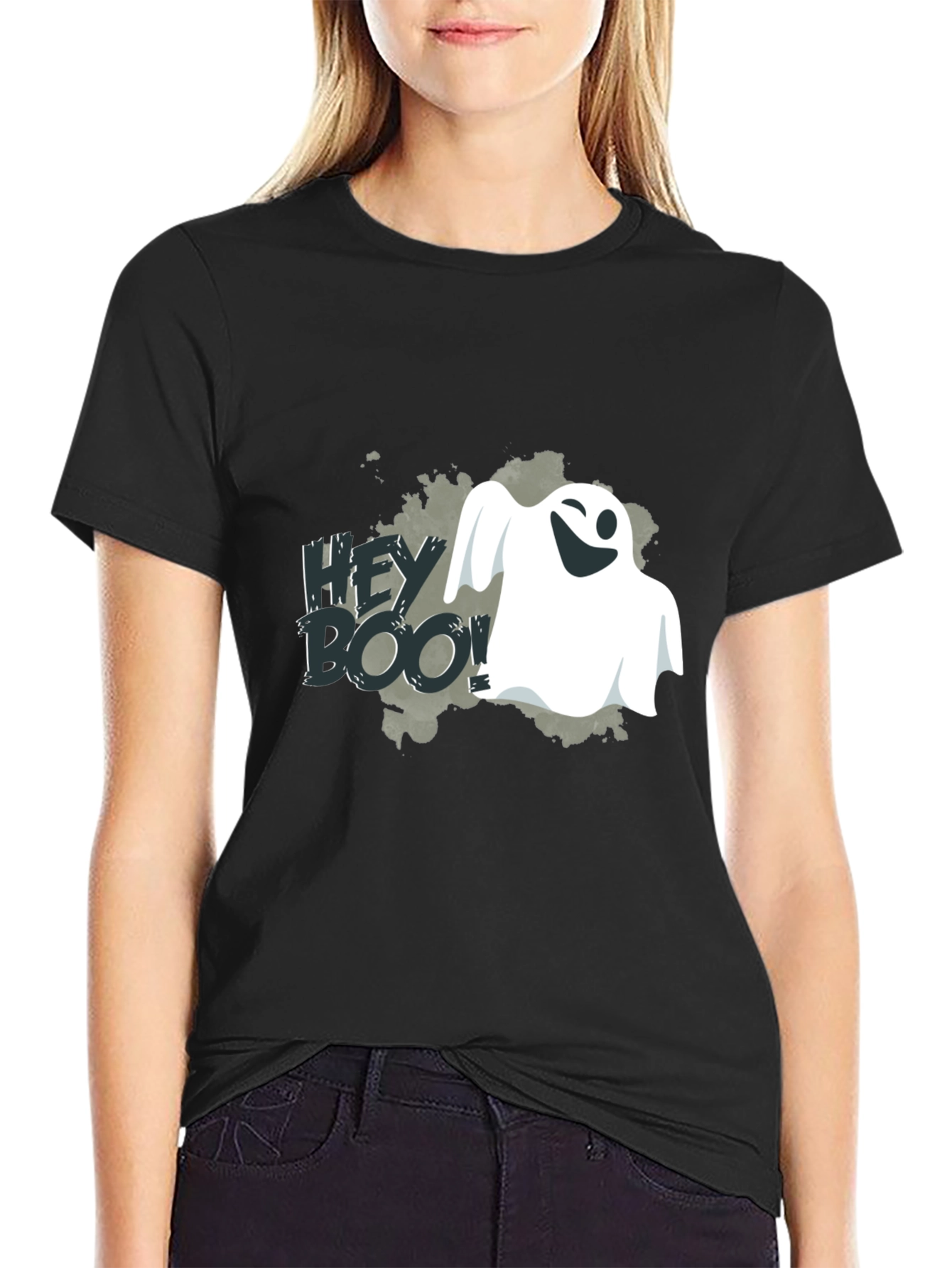 Hey Boo! Ghost Graphic Tee - Spooky Season Shirt