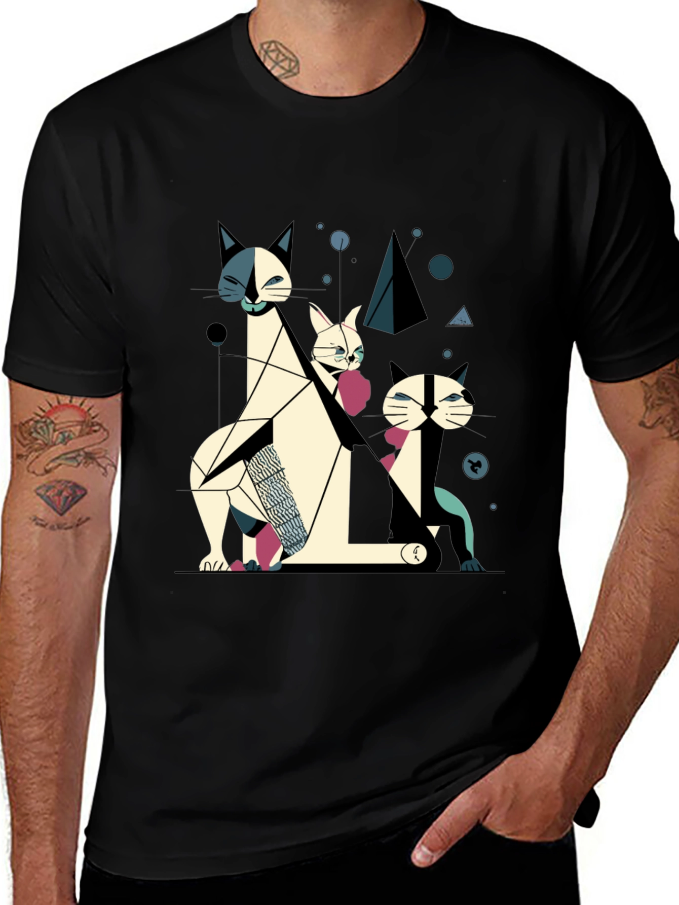 Abstract Geometric Cat T-Shirt