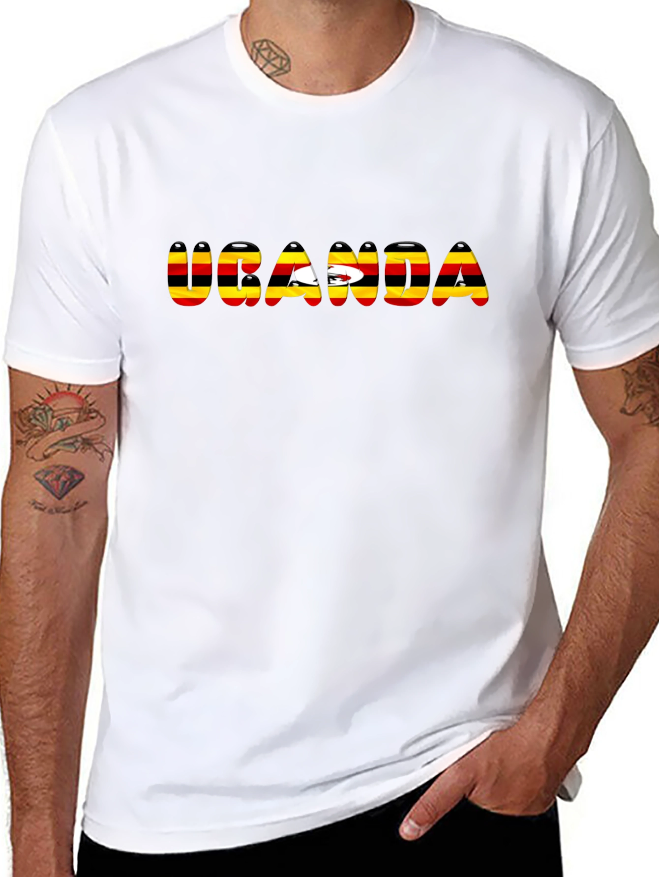 Uganda Flag T-Shirt - Black Cotton Tee