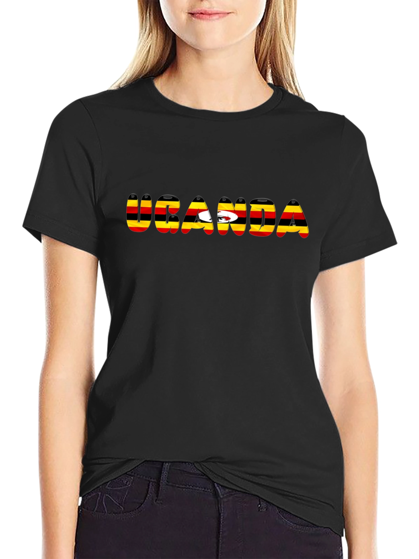 Uganda Flag T-Shirt - Black Cotton Tee