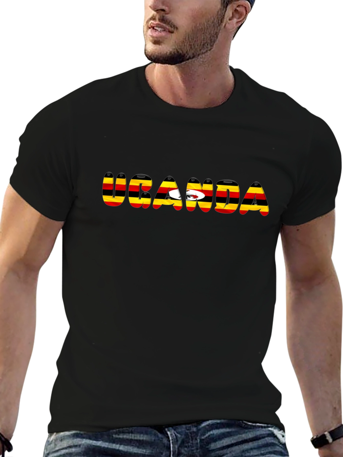 Uganda Flag T-Shirt - Black Cotton Tee