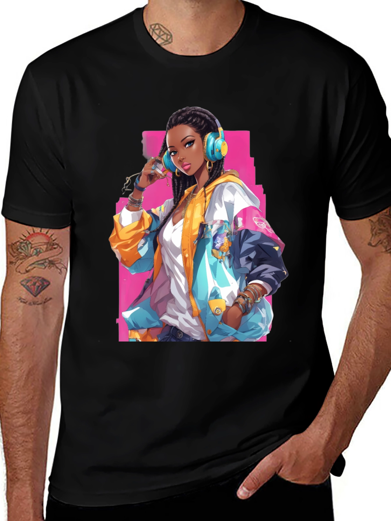 Anime Girl Graphic Print Black T-Shirt