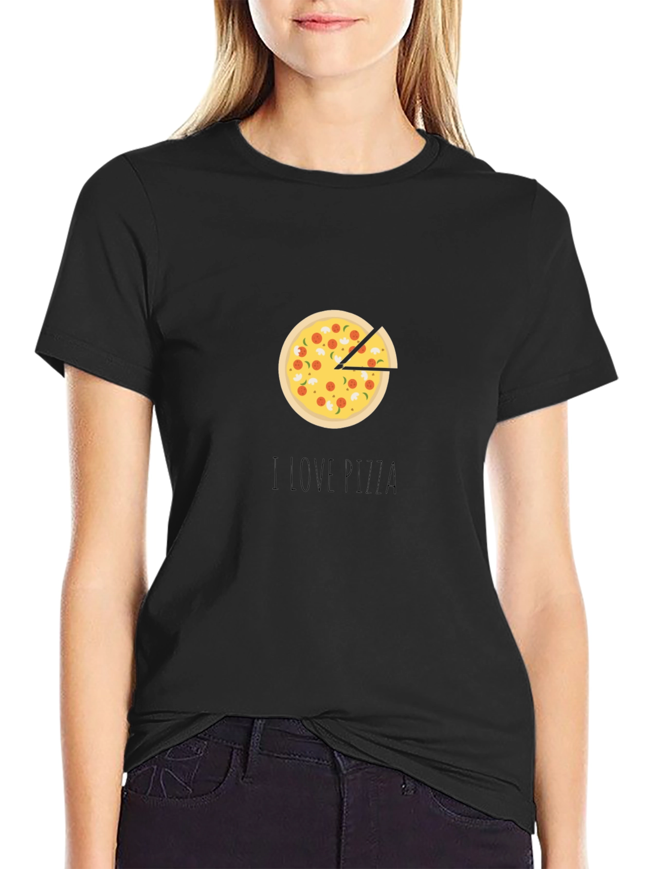 I Love Pizza Graphic Tee - Casual Black T-Shirt