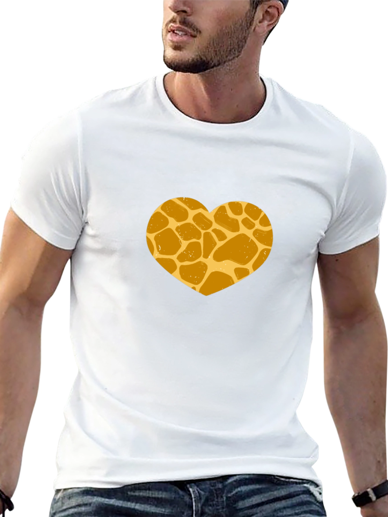 Giraffe Print Heart Graphic Tee - Stylish Black T-Shirt