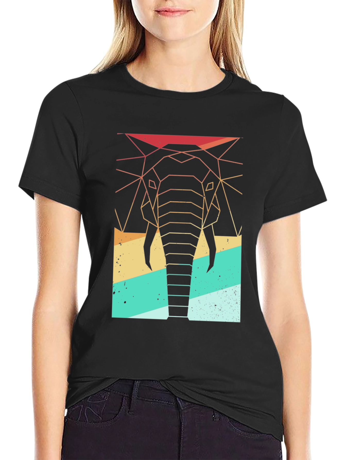 Geometric Elephant Retro T-Shirt