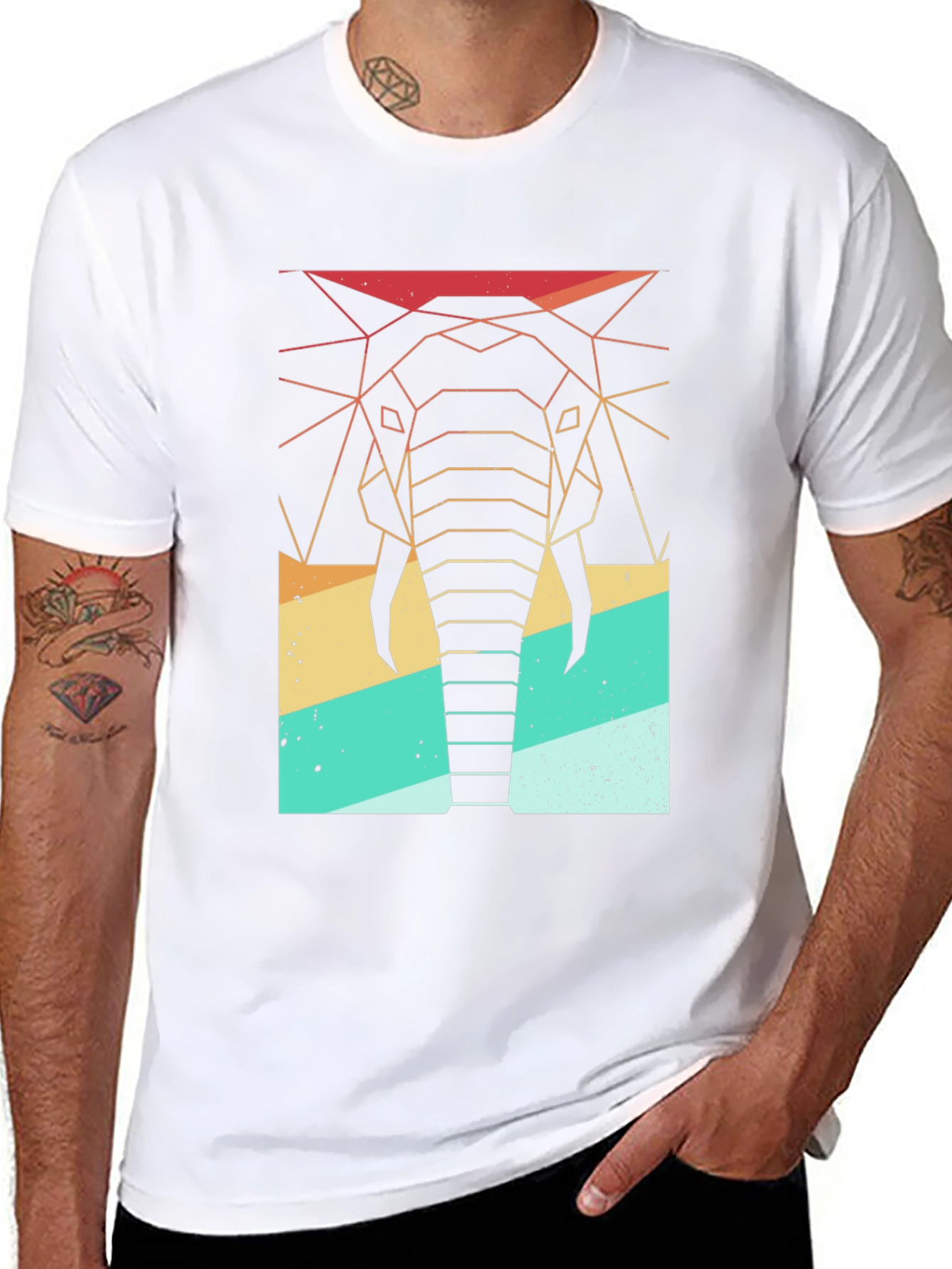 Geometric Elephant Retro T-Shirt
