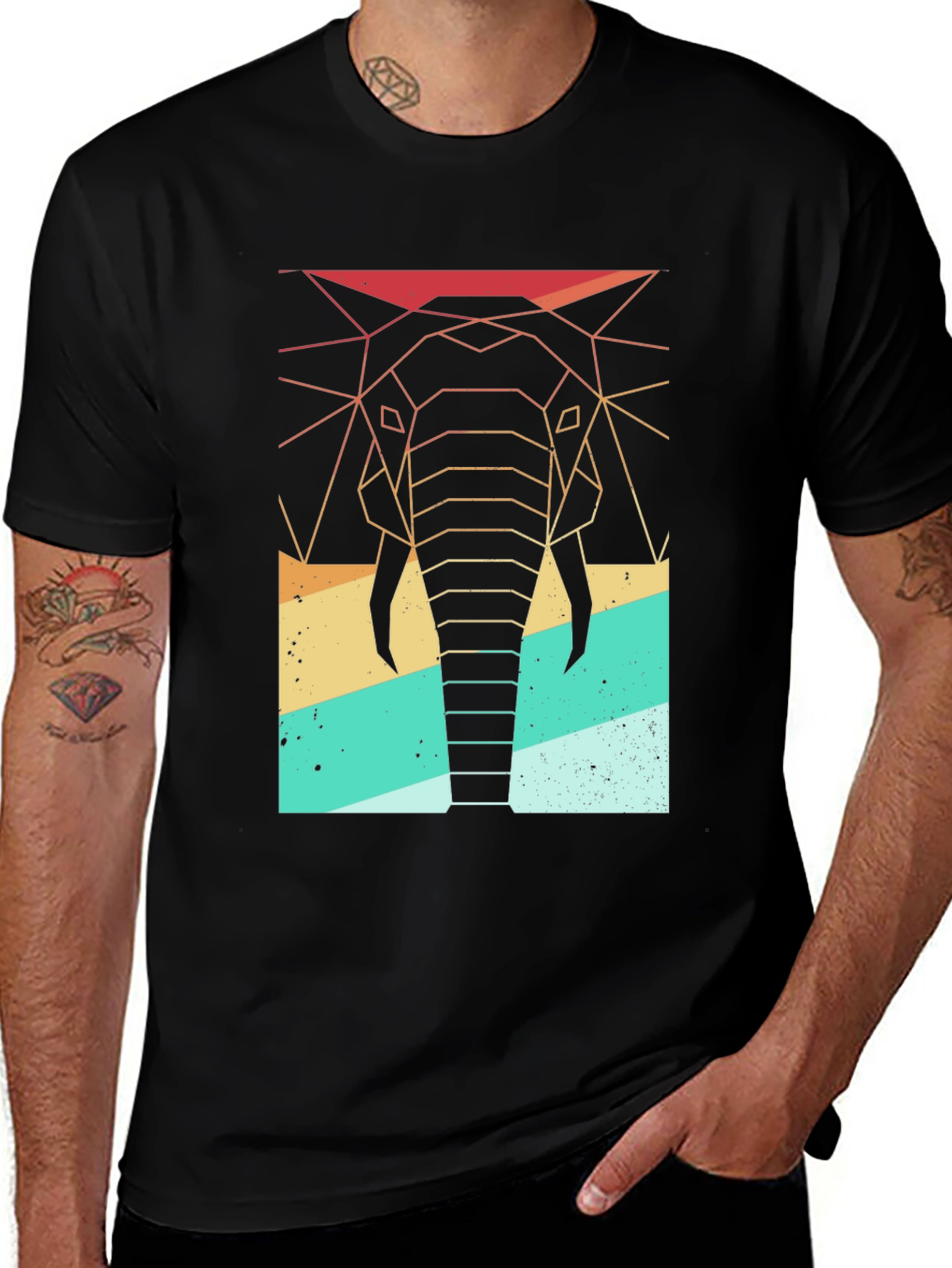 Geometric Elephant Retro T-Shirt